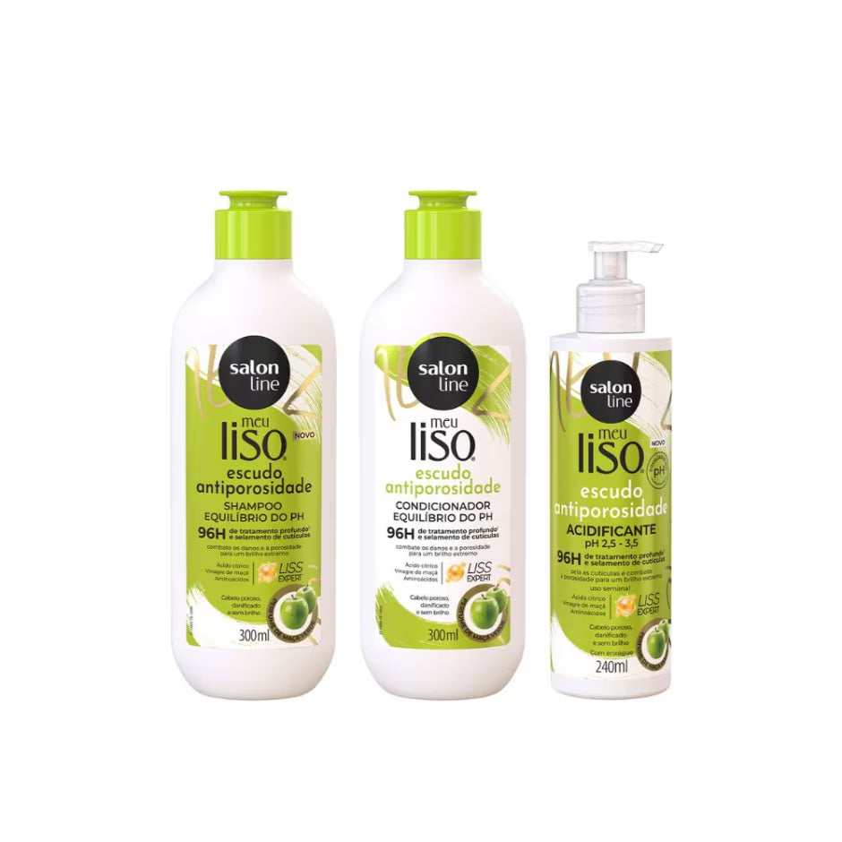 Kit Shampoo + Condicionador + Acidificante Meu Liso Antiporosidade